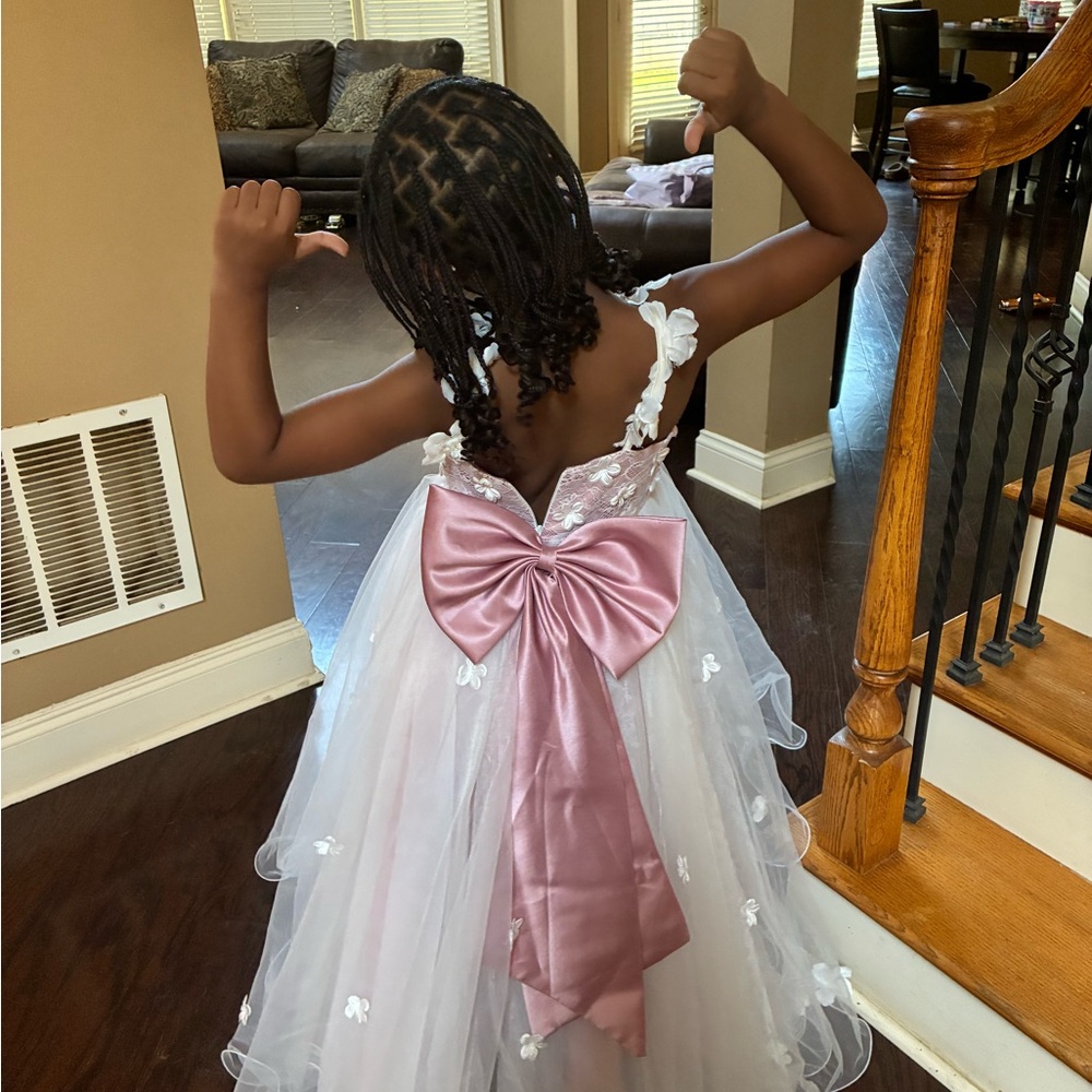 JJs House Pink and White Kids Formal Dress